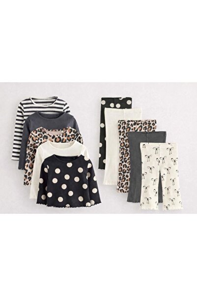 Next Baby White Black Long Sleeve 5-Piece Top and Bottom Set