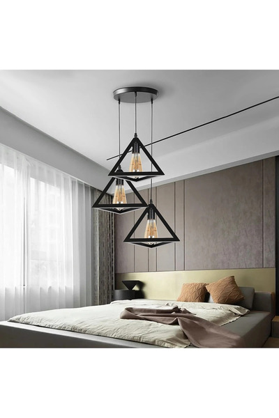 GREDEL Distinctive triple pendant chandelier, modern design, black, E27 | Adj...