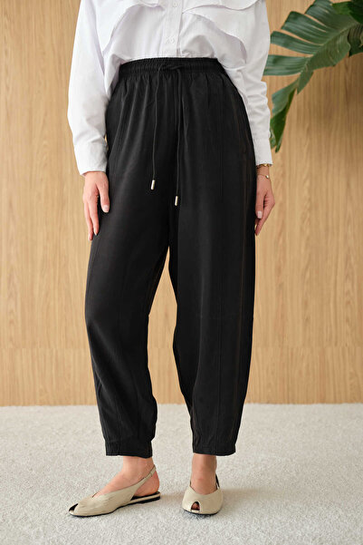 LOCCO Women's Shalwar Cut Trousers with Adjustable Waist Black