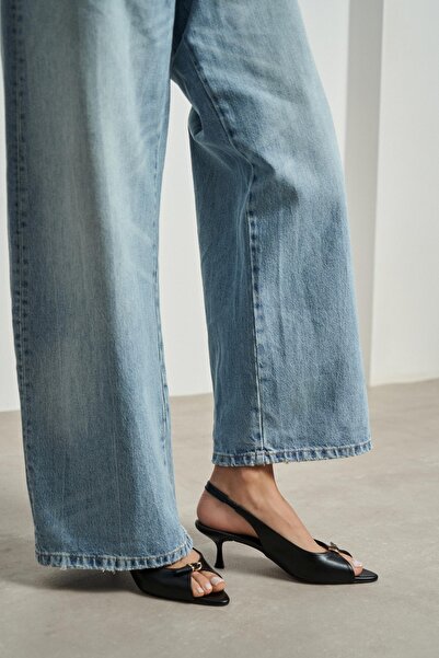 NİŞANTAŞI SHOES Rone Black Matte Pointed Toe Open Front Buckled Stiletto Heel...