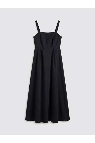 LC Waikiki LCW Vision Μαύρο φόρεμα με τετράγωνο λαιμό και λουράκι από ποπλίνα...