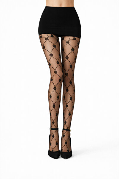ZvM Kadın Siyah 20 Denye Badge Desenli Külotlu Çorap