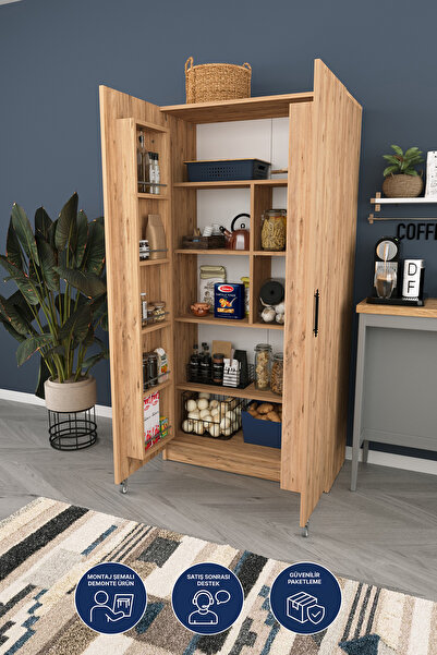 DEKORFİM DF15105B Çok Amaçlı Ayarlanabilir Mutfak Dolabı, Tekerlekli, Raf Sis...