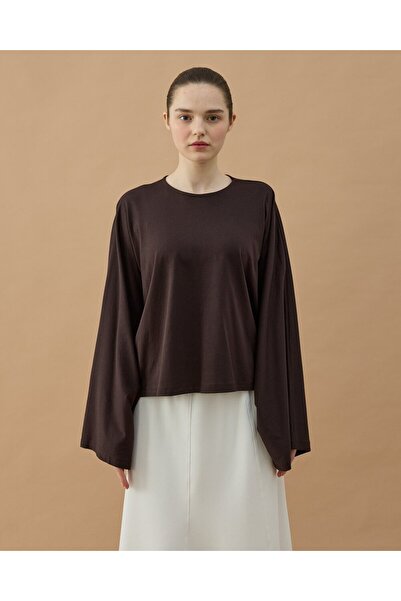 Aybikestil Süprem Crop Pelerin Bluz Kahve