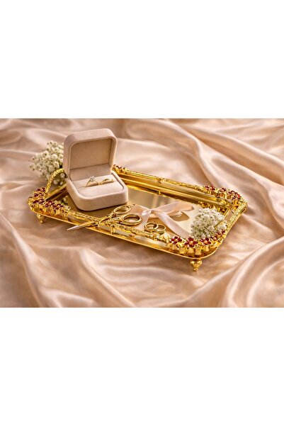 Simply Now Mineli Gold Baton Tepsi - Nişan Söz Tepsi - Özel Günler Kahve Sunu...