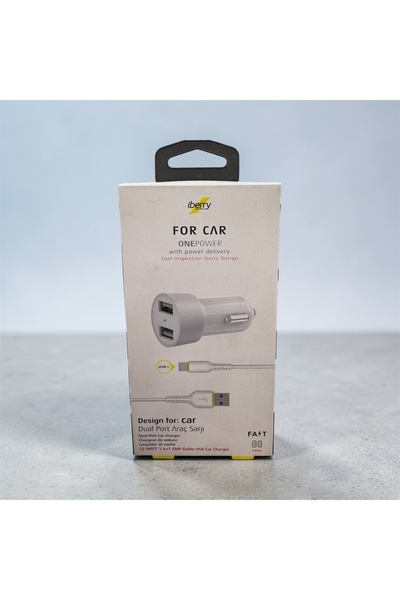 İberry 12 Watt 1.4+1 amp dual port araç şarjı usb-c kablo dahili