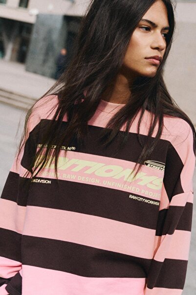 Pull & Bear Bisiklet yaka çizgili yazılı sweatshirt