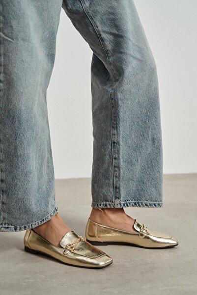NİŞANTAŞI SHOES Rory Dore Patterned Buckle Detail Flat Sole Women's Loafers S...
