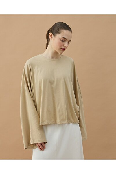 Aybikestil Süprem Crop Pelerin Bluz Bej