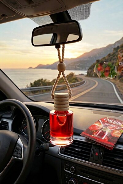 PROMOSYONİK Oto Araç Ayna Asma Şişe Cam Çilek Koku Aromalı Oto Parfümü