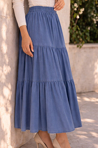 benguen Layered Denim Skirt B8022 Blue