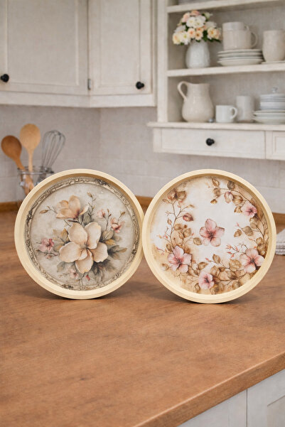 Zucci Home English Vintage 2-Piece Coffee and Tea Serving Tray Magnolia Bloom...