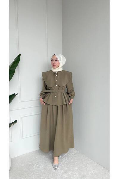Mogi Butik Cape Detailed Belt Piece Hijab Women's Skirt Set 3190 - Special Se...