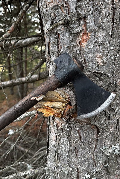 Tantobushcraft El Yapımı Tomahawk Kamp Baltası – ST60 Çelik, Deri Kılıflı, Çe...
