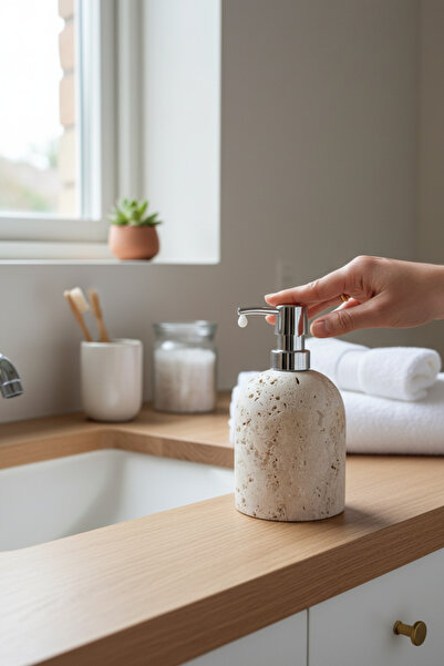 Akayev Marble Travertine Silver Bathroom, Kitchen Liquid Soap Dispenser
