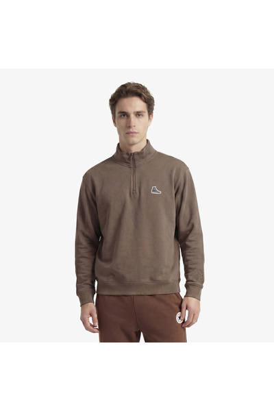 Converse Sneaker Logo Loose Fit Yarım Fermuarlı Erkek Kahverengi Sweatshirt