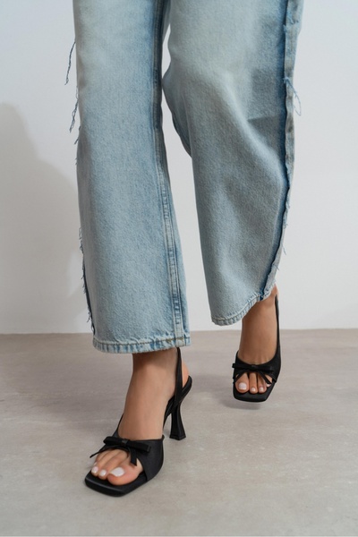 NİŞANTAŞI SHOES Lilith Black Satin Bow Detail Women Heeled Shoes