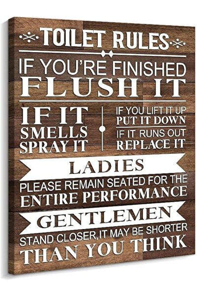 BPA ® Bathroom Canvas Wall Art Funny Toilet Rules Prints Signs Framed Wood Ba...