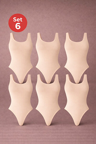 MONOTEE Set of 6 Women's Cotton Bodysuits, Tank Top Style, Thong Style, Wide ...