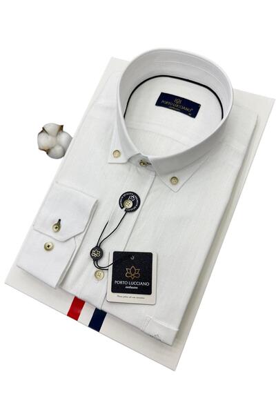 GÖMLEK GALERİSİ Classic Cut Plain Linen Cotton Long Sleeve Men's Shirt