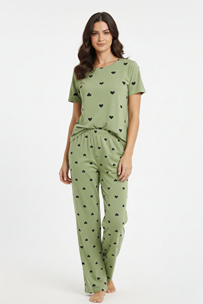 İPEKTENİM Mini Kalpler Desenli Kısa Kol Pijama Takımı