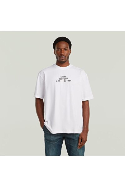 G-STAR RAW تي شيرت رجالي مطبوع باللون الأبيض
