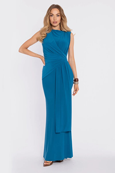 Made of Emotion Elegant maxi dress with accentuated waist and drape - navy