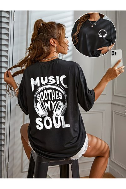 Nilvor Women's Music Soothes My Soul Front Back Printed Special Design Oversi...