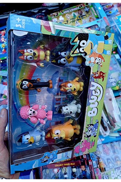 OYUNCAKSAHİLİ Bluey Ve Ailesi Ayakta Durur Oyuncak Figürler 8 Adet Kutulu Blu...