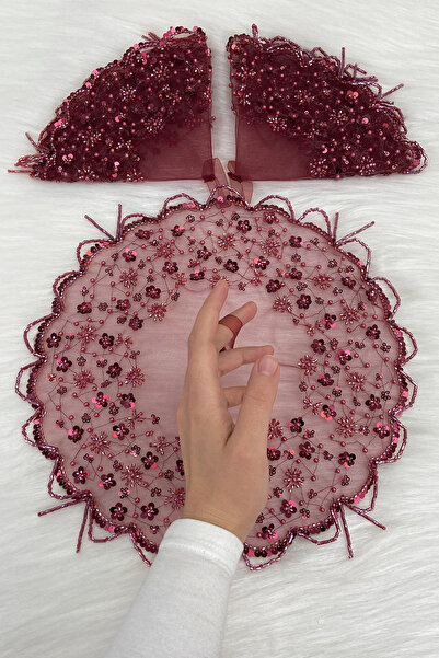 ZEYMERADE Burgundy Bride Groom Handkerchief with Sequins, Pearls, Crystal Sto...