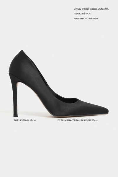 NİŞANTAŞI SHOES Lunara Siyah Saten Sivri Burun Kadın Stiletto