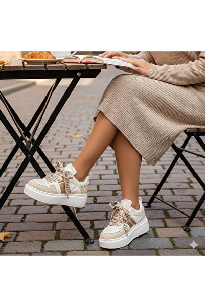 PREMIO PRIVE BRAND Sneakersi Dama Bej din Piele Ecologica