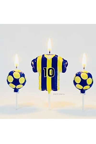 parti pera Sarı Lacivert Futbol Temalı Pasta Mumu 3'lü Paket