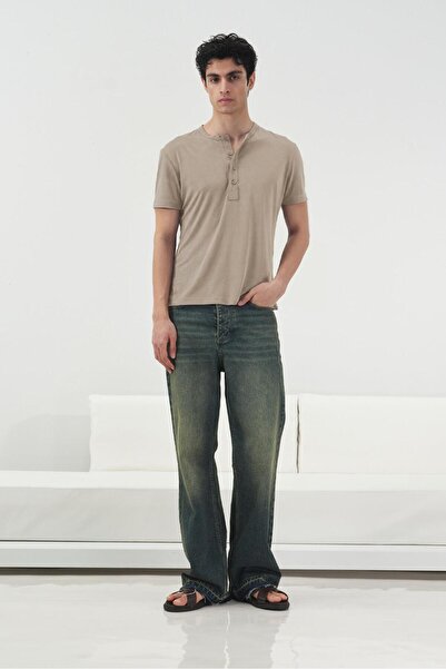 GIESTO Μπεζ μπλουζάκι με μισό σχέδιο/μοτίβο