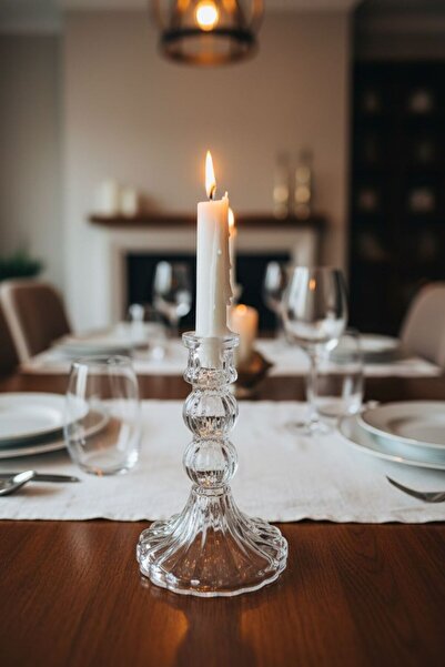 Bereketli Store Büyük Boy Cam Şamdan | Şık Dekoratif Mumluk ve Masa Aksesuarı