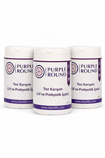 Purple Round Diyet Lifi Toz Karışım Lif Ve Prebiyotik 3'lü Set (600g+600g+600g)