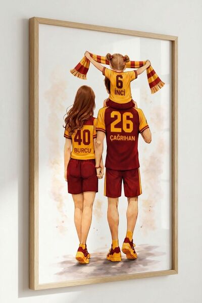 KİDEWO Kişiye Özel Sarı Kırmızı Futbol Aile Poster Anne Baba Kız Çocuk İsimli...