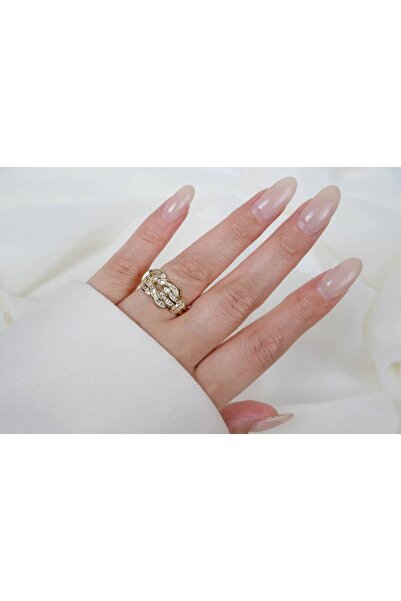 ATELİER TUĞBA Yzk349 Special Series Interlocking Chain Form Adjustable Ring Gold