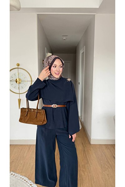 Mogi Butik Hijab detailed Belt piece hijab women's Wide-Leg pants set 3191 - ...