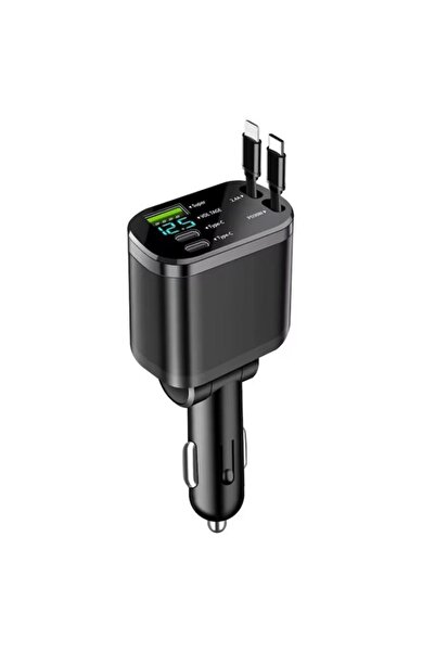 OEM Încărcător Auto, 80W cu Cablu Retractabil USB-C și Lightning, 2 Porturi U...