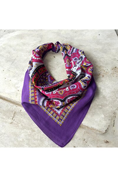ALS Tasarım Dünyası Purple Color Patterned 100% Cotton Bandana
