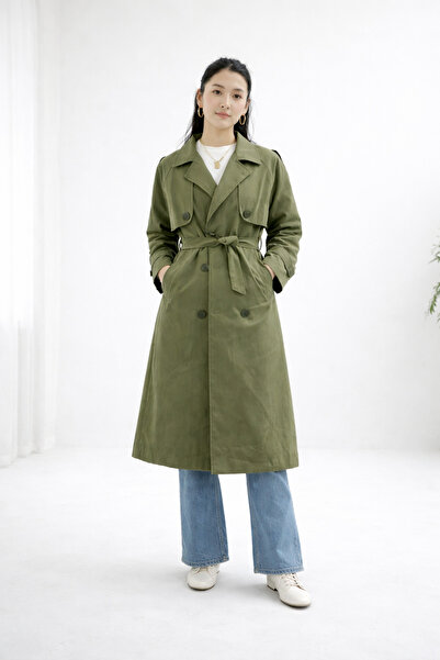 Miyalon Kadın kemerli uzun trençkot