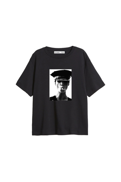 CİNEMA MODA Tricou negru pentru femei Christy Turlington cu imprimeu cu croia...