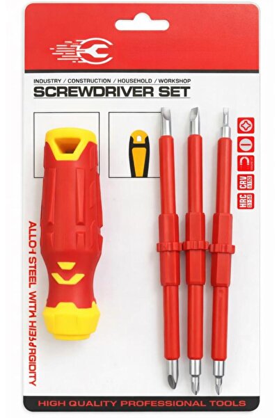 DepoMega 4 Parça İzoleli Elektrikçi Tornavida Seti Mıknatıslı Yıldız Düz Torn...