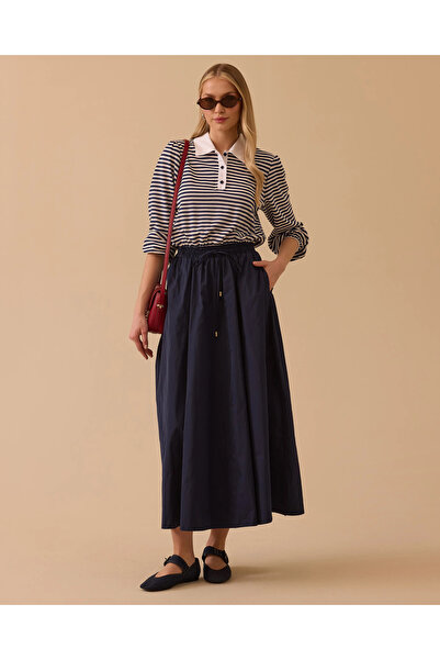 SCL Çift Parça Görünümlü Bel Bağcıklı Maksi Elbise