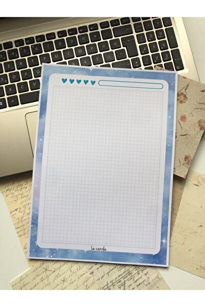 LaCerdaDizayn A4 Kareli Kalpli Notepad, Memopad, Not Defteri, Defter
