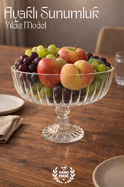 GİNZAMAİSON El Yapımı Cam, Ayaklı Yıldız Model Kase Sunumluk - Ayaklı Sunumluk
