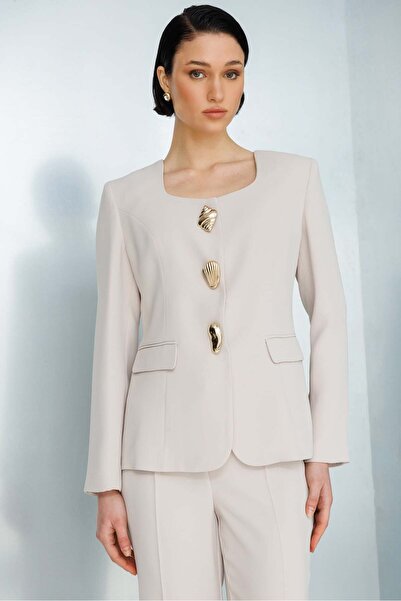 Moda İlgi Modailgi Üç Düğmeli Cep Kapaklı Ceket - 45014 Taş