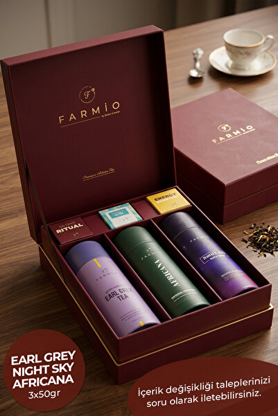 FARMİO Premium Çay Hediye Kutusu – 3’lü Gurme Çay Koleksiyonu (Earl Grey, Afr...