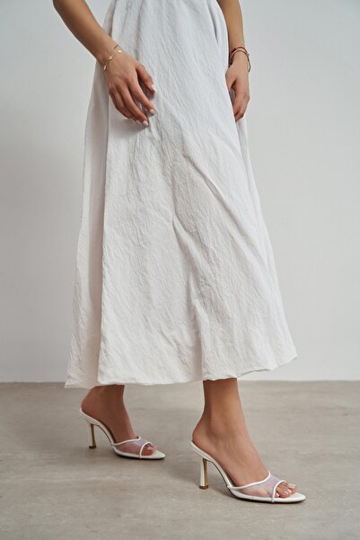 NİŞANTAŞI SHOES Noir File Ankle Strap Women's Stiletto Heel U Slippers